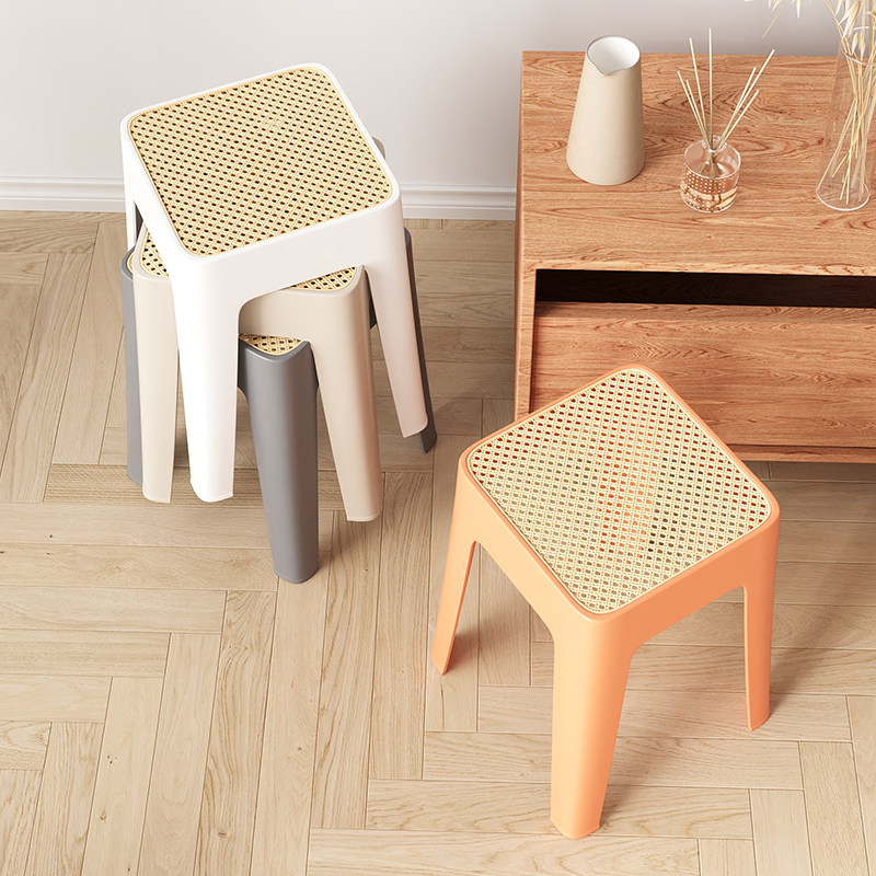 塑料凳子家用可叠放防藤编凳现代简约客厅加厚高板凳餐桌备用椅子