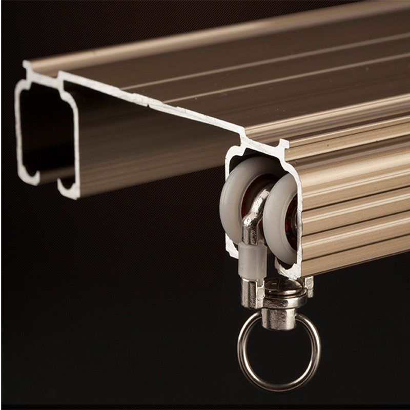 连体窗帘轨道双轨客厅直轨配件静音窗帘盒铝合金坚美铝材顶装滑轮
