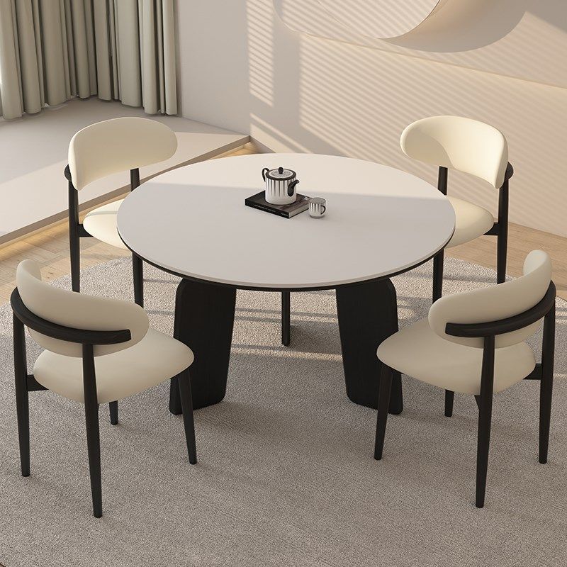 德利丰实木岩板餐桌圆形家用小户型侘寂中古风黑色高端全托圆桌子,住宅家具,岩板餐桌,淘宝优惠券,粉丝福利购,淘宝优惠卷