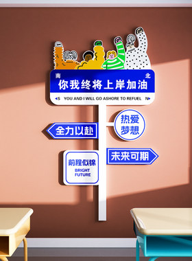 创意路牌励志标语初三班级装饰文化墙教室布置黑板上方挂画考