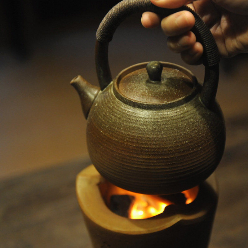 柴烧窑变提梁煮茶壶纯手工大容量烧水粗陶壶电陶炉泡茶壶茶炉中式