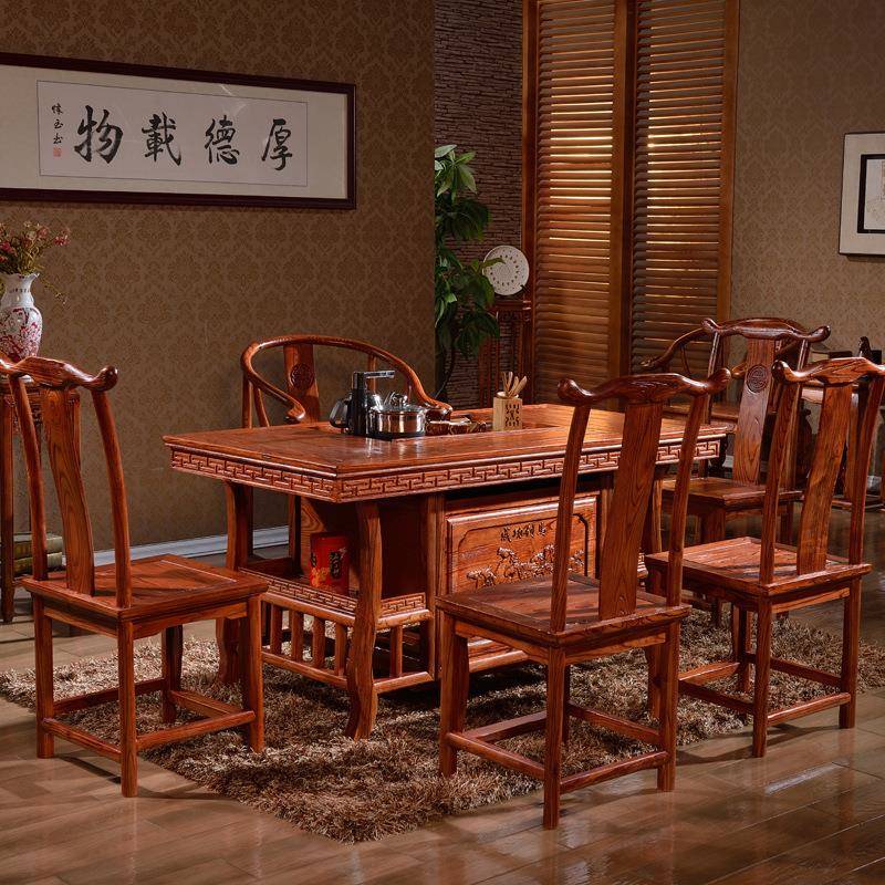 南榆木办公仿古茶台实木茶桌椅组合新中式功夫泡茶桌子厂家直销