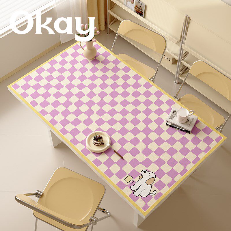 OKAY棋盘狗狗 方形桌垫皮革餐桌垫pvc可爱防水防油耐脏隔热垫桌布