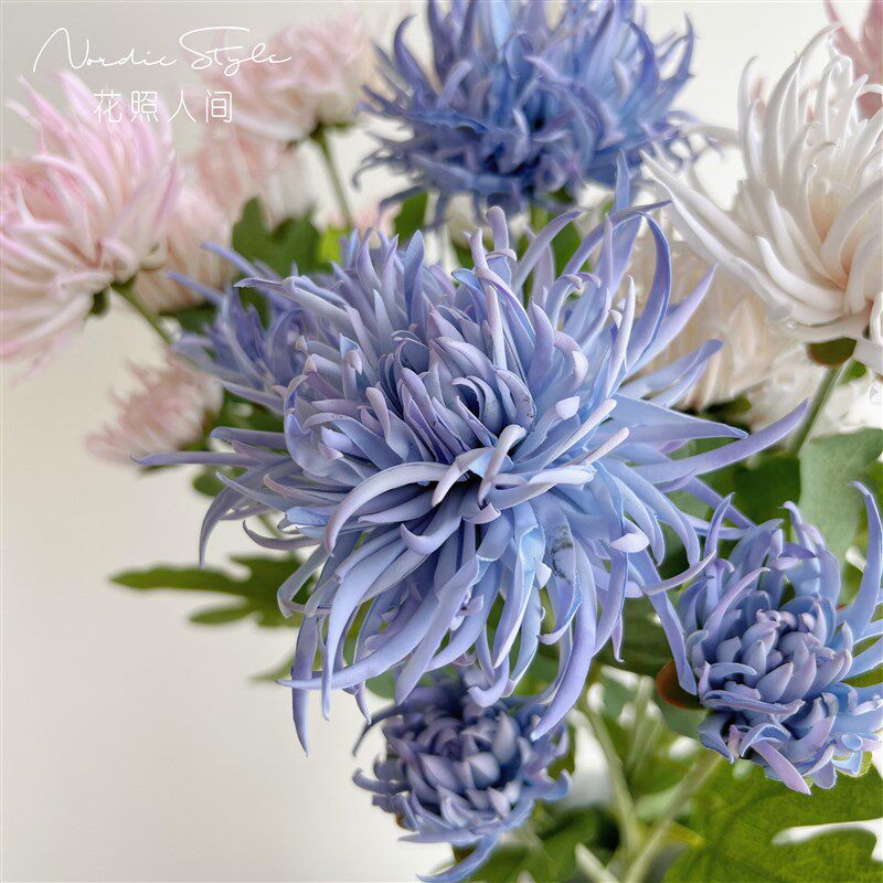 蟹爪菊仿真花设计师菊花假花烟火菊摄影道具婚姻花材家居装饰摆件