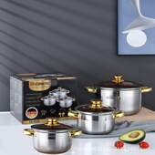 8016加厚不锈钢六件套锅5级底家用双耳汤锅实用礼品锅厂家