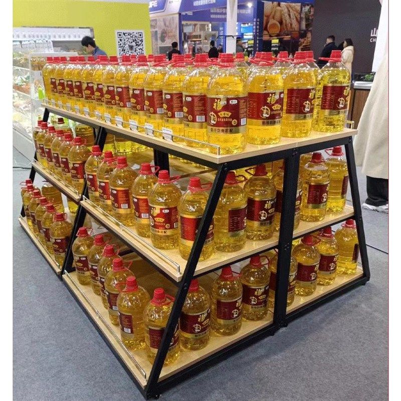 超市牛奶堆头货架展示架粮油米面饮料促销台钢木陈列架新款斜坡款