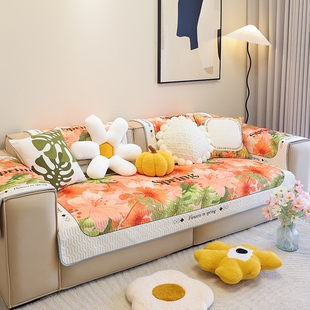 枕西湖夏季凉感冰丝沙发垫新款田园凉席防滑坐垫乳胶沙发巾盖布罩
