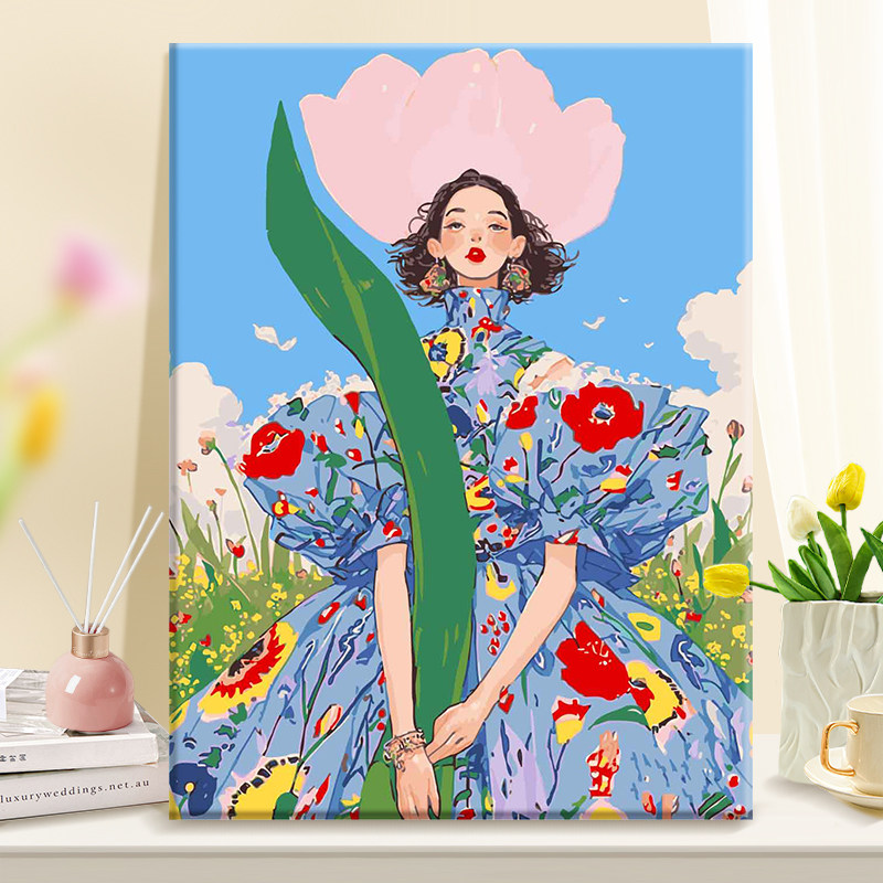 花园戛纳diy数字油画丙烯填充手绘插画定制治愈系减压油彩涂色画