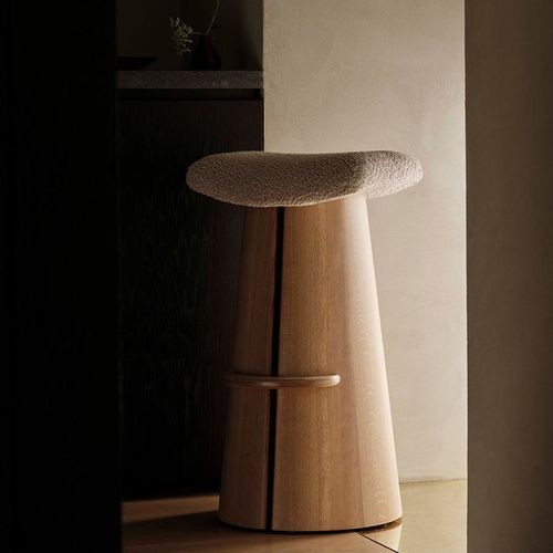 壹伴极简侘寂风布艺吧台凳家用高脚凳组合设计师款实木酒吧椅凳