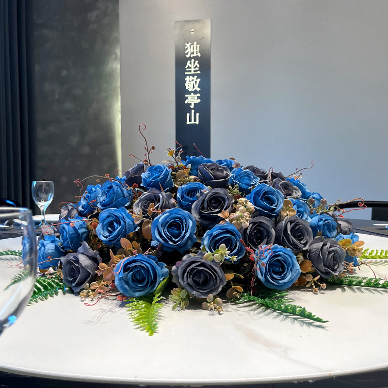 酒店大圆桌仿真花绢花餐桌摆花包厢圆形转盘中间餐桌上花高档摆件