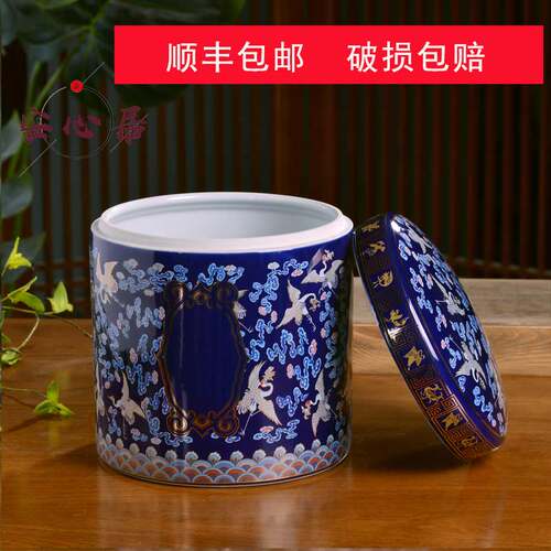 骨灰盅圆形直筒陶瓷密封骨灰潮骨高罐子男女款灰档迁坟防坛骨灰盒