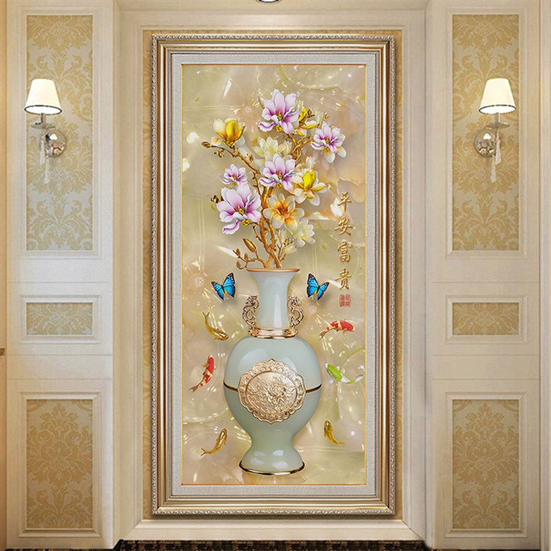 入户玄关装饰画简欧竖版走廊尽头过道墙壁客厅正对门寓意好的挂画