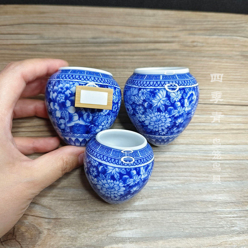 景玉镇万轩鸡心画眉鹩哥鸟食罐鸟杯鸟碗鸟缸品德花青花瓷广笼川笼