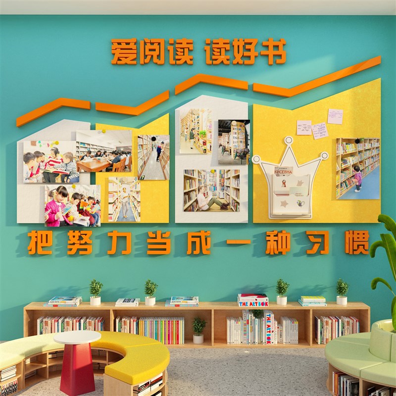 毛毡板图书角吧布置装饰阅读览室区文化墙面绘本馆环创照片贴教室