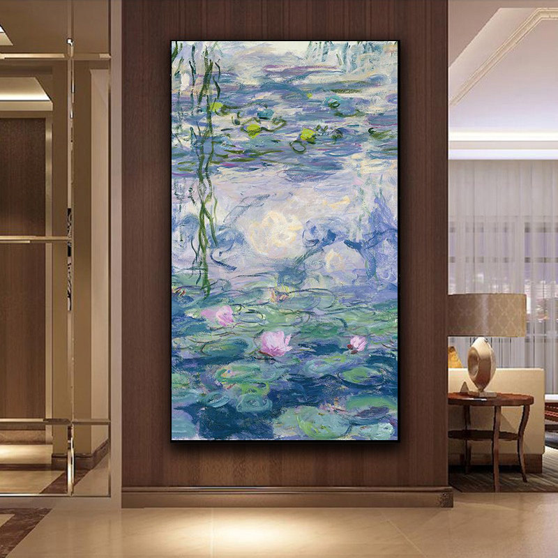 莫幅睡莲荷花diy数字油画 手工手绘填丙涂色充烯油彩画大奈玄关画