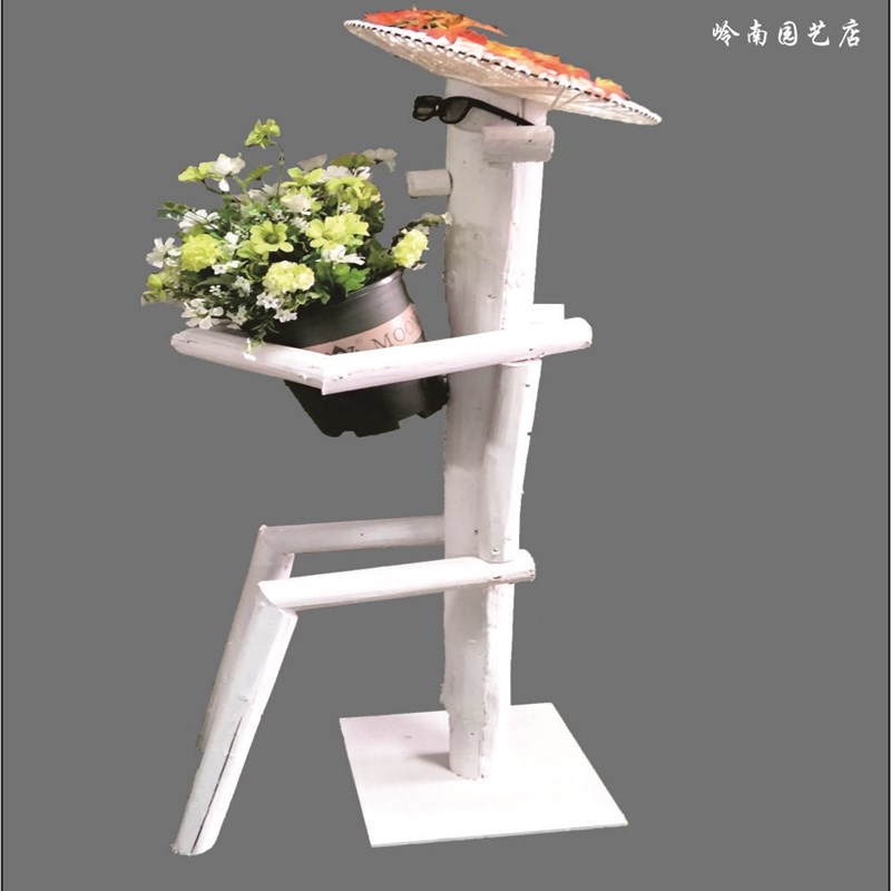 环抱木偶花盆原色白色花架仿真饰鲜花木头人展示装花摆放架子道具