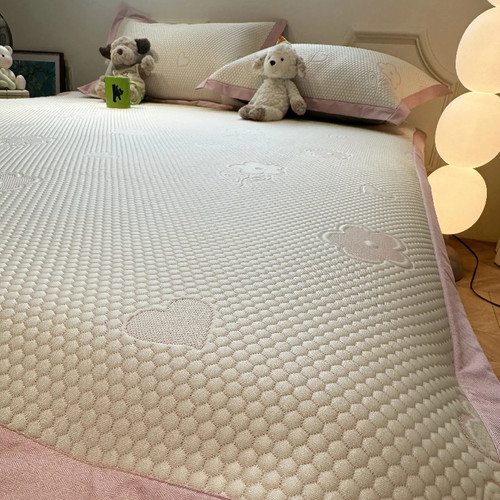 A类田园风粉色花卉冰豆豆凉席夏天2024新款可折叠空调软席三件套