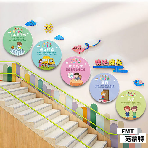 幼儿园墙面装饰环创主题墙教室楼梯走廊过道安全文明礼仪环创墙贴