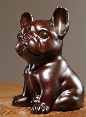 黑檀木雕狗摆件实木十二生肖狗家居客厅书房桌面装饰红木工艺礼品