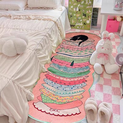 Seven Five萌猫地毯儿童卡通可爱卧室床边毯长条女孩可机洗客厅垫