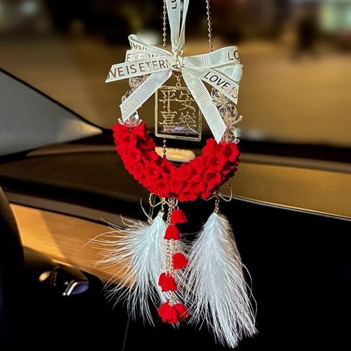 车载挂件植绒铃兰花挂饰高级感2025新款平安喜乐汽车后视镜吊坠女