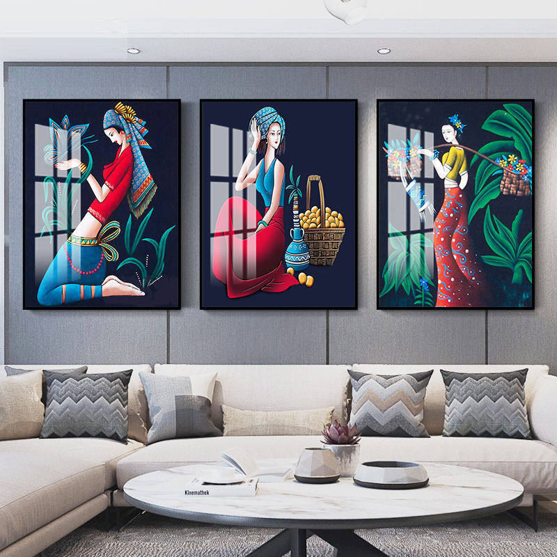 云南少数民族风装饰画客厅卧室床头宾馆酒店挂画傣族贵州美女壁画