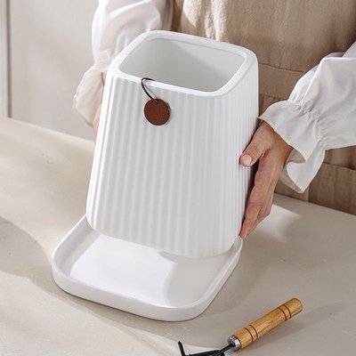 酒店民宿花盆陶瓷家用绿植圆形室内装饰蝴蝶兰绿萝竖纹花盆带底座