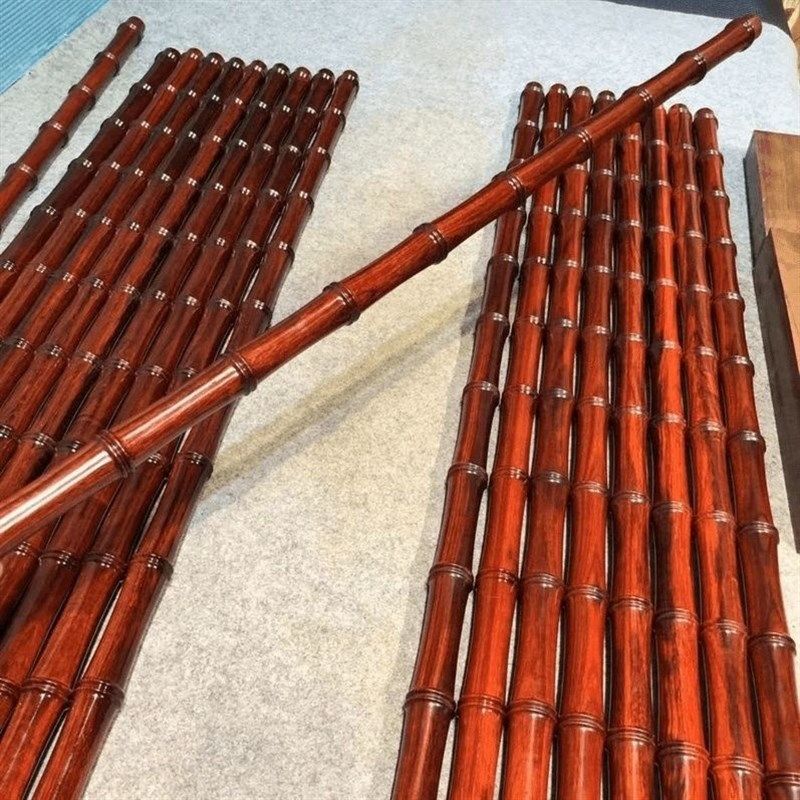 紫檀木一体雕刻竹子太极棍武术棍盘玩解压健身棍木棒圆棍手把件