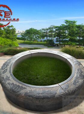 石雕树池青石仿古大理石雕刻庭院别墅中式花池圆形树坑围边石定制
