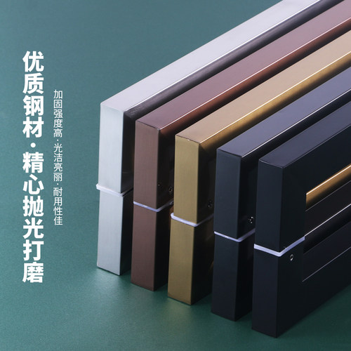 玻璃门拉手方管不锈钢把手大门木门黑色玫瑰金钛金拉丝现代门把手