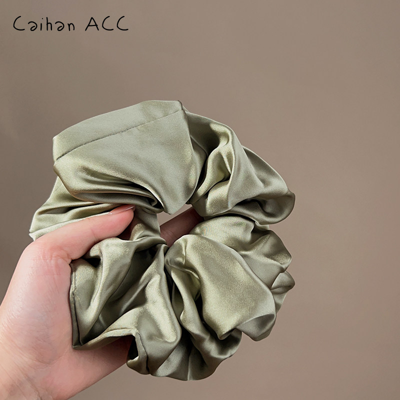 缎面鼠尾草~法式复古缎面大肠发圈女发圈高弹後脑勺盘发扎头发绳