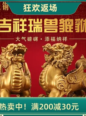 高档纯黄铜貔貅摆件 公母一对办公室家居客厅装饰品开业乔迁礼品