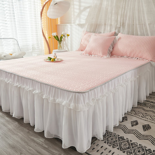 韩版白纱边乳胶凉席三件套夏日可水洗折叠席子女生宿舍床凉感丝席