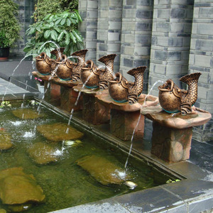 家居庭院鱼池喷水阳台水池景观装饰喷泉中式壁饰仿石雕鲤鱼流水器