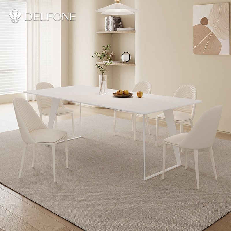 德利丰岩板餐桌家用小户型长方形吃饭桌子奶油风餐桌椅组合,住宅家具,岩板餐桌,淘宝优惠券,粉丝福利购,淘宝优惠卷