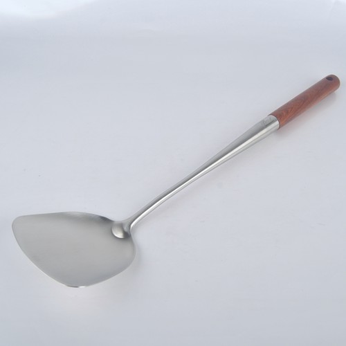 加厚18/10不锈钢锅铲花梨木隔热防烫锅铲长柄炒勺