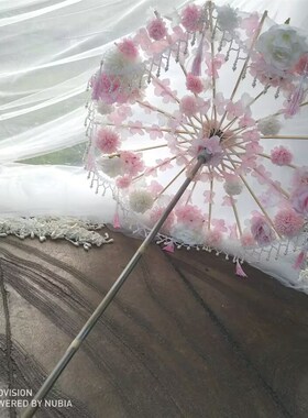 花朵婚礼长柄渐变汉服COS洛丽塔古装舞蹈走秀摄影道具油纸工艺伞