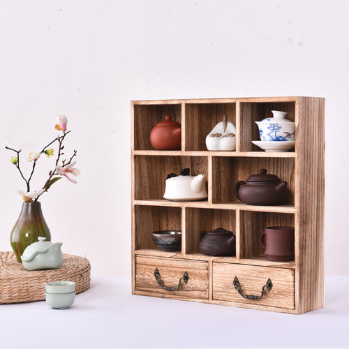 挂墙多宝阁实木博古架中式家具 仿古茶壶架展示柜玄关柜 茶杯架