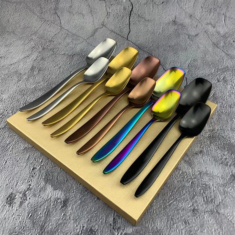 VE18/10不锈钢家用款高档勺子个性方头铲勺西瓜勺可爱儿童小调羹