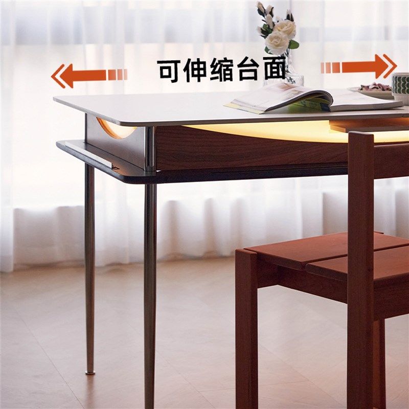 不众丨伸缩餐桌中古岩板包豪斯实木饭桌长方形小户型金属腿白色桌,住宅家具,岩板餐桌,淘宝优惠券,粉丝福利购,淘宝优惠卷