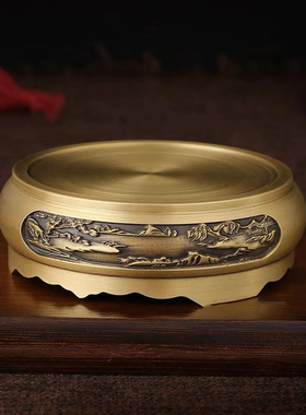 黄铜百福铜米缸底座黄铜底山水底座中式复古摆件家居小铜器工艺品