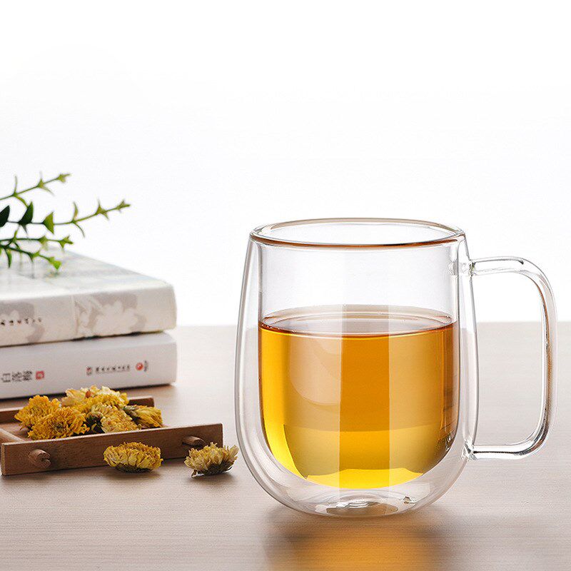 双层玻璃杯果汁杯透明耐热杯子隔热男女士咖啡杯办公水杯带把茶杯
