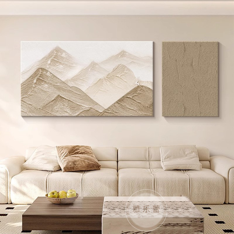 奶油风客厅装饰画抽象几何双联画侘寂风壁画砂岩画沙发背景墙挂画,家居饰品,现代装饰画,淘宝优惠券,粉丝福利购,淘宝优惠卷