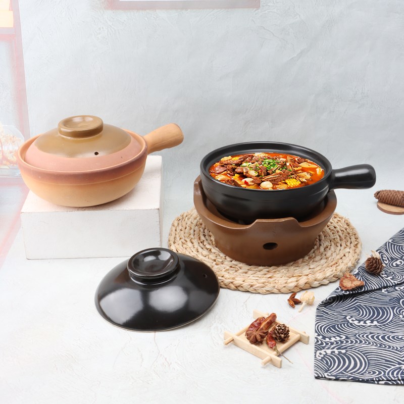 陶瓷商用耐高温酒精炉底座干锅菜带把砂锅煲仔土钵打边炉陶土套装
