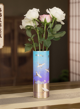 朱炳仁铜瑞鹤呈祥花瓶插花花瓶家居装饰摆件创意花器书桌茶室装饰