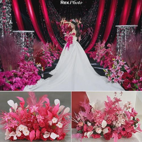 玫红色仿真花婚庆地排花婚礼现场布置排花装饰花假花迎宾路引花艺