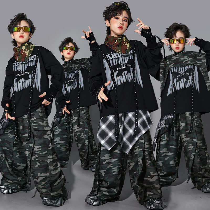 2026新款儿童嘻哈迷彩街舞演出服男童hiphop马甲套装少儿架