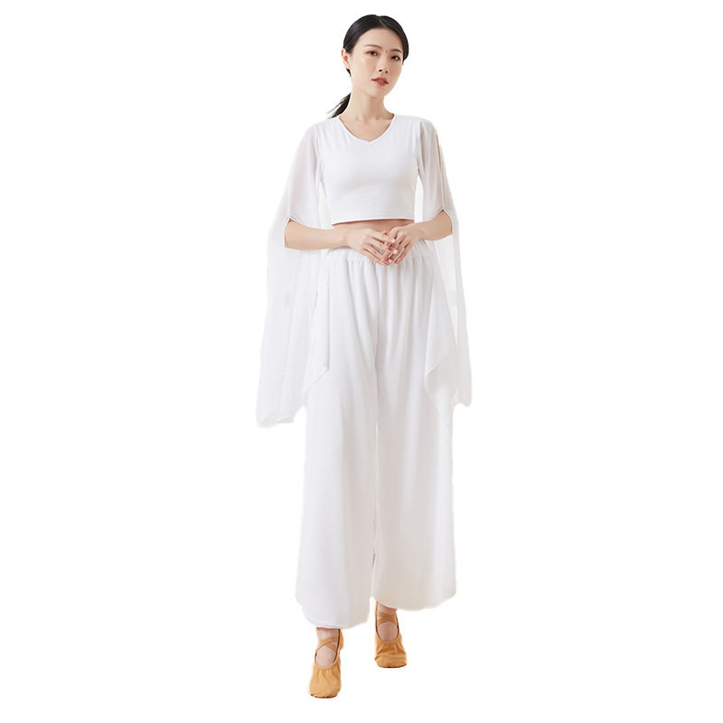 2026新款瑜伽服套装女仙舞韵舞蹈服白色雪纺飘逸演出服网纱表演服