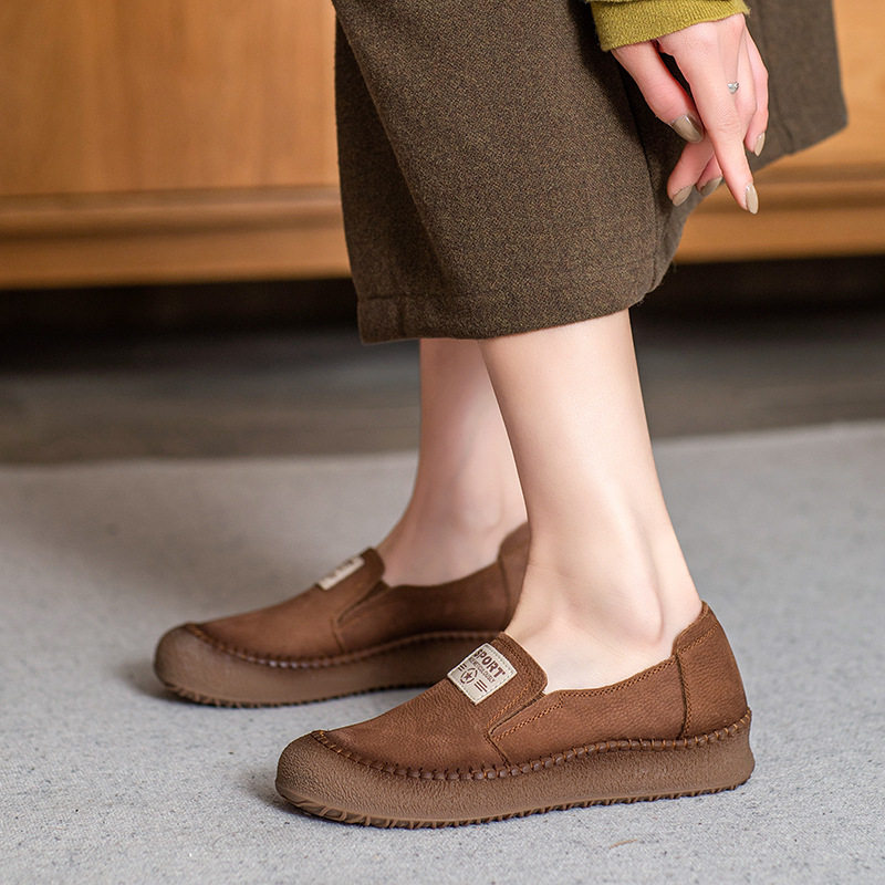 2026新款春复古头层牛皮懒人单鞋文艺体闲百搭平跟软底手工板鞋高