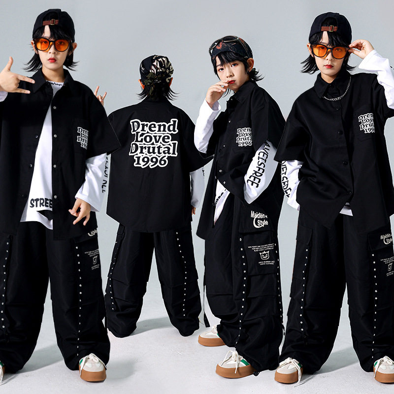 2026新款儿童街舞演出服男童嘻哈衬衫服装架子鼓表演服少儿hip